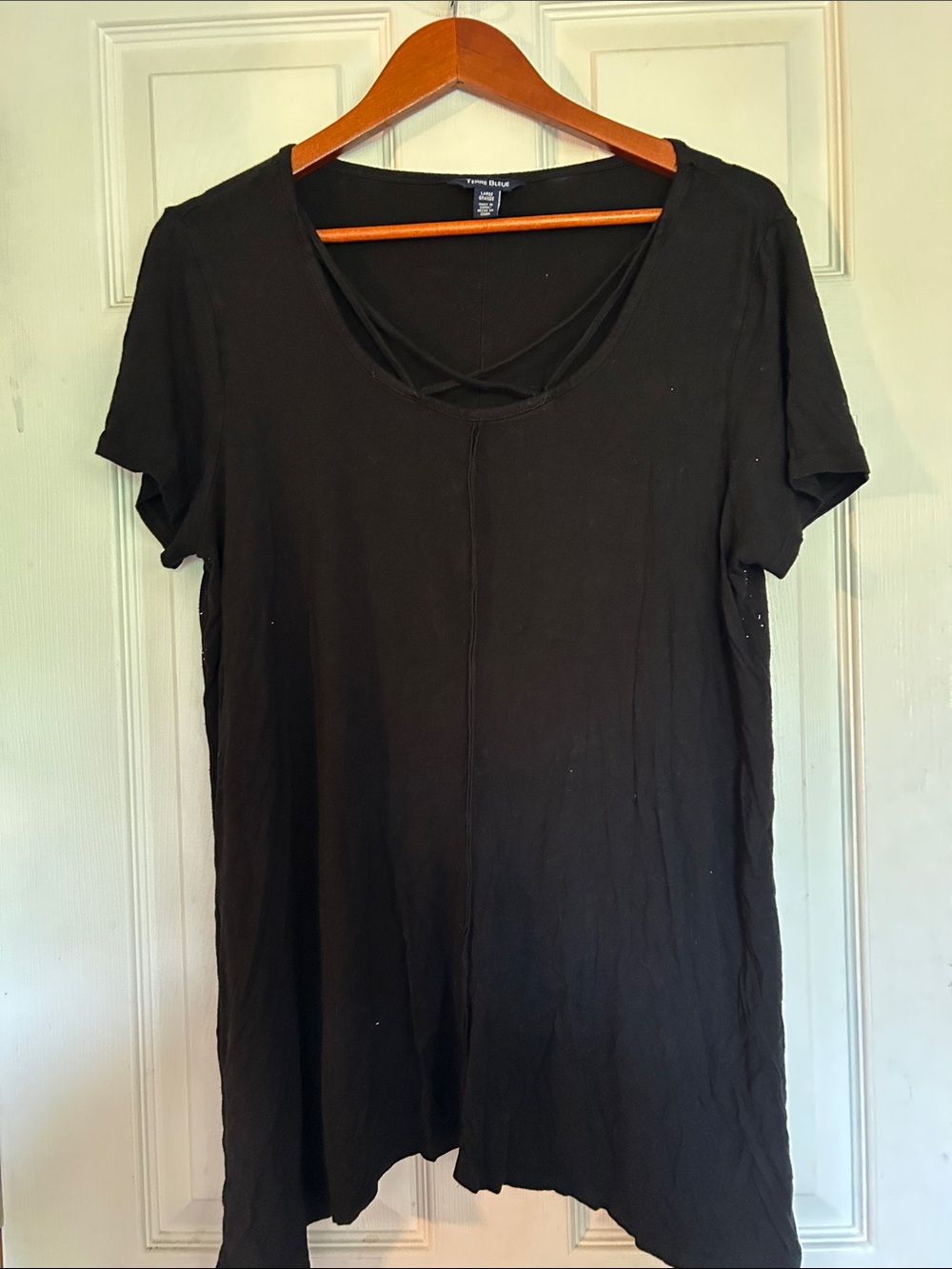 Everyday Black Short Sleeve Crisscross Neck Tee